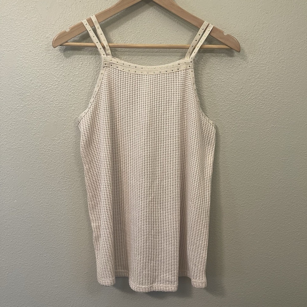 NWT Maurices Sleeveless Summer Knit‎ Top Bling Embellishments Beige Gold Size L